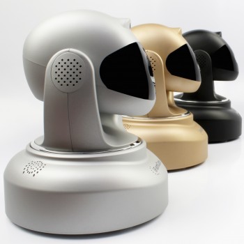 Lineup of Helmet Wi-Fi surveillance camera in silver, gold and black colors