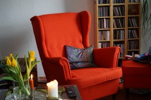 red accent armchair