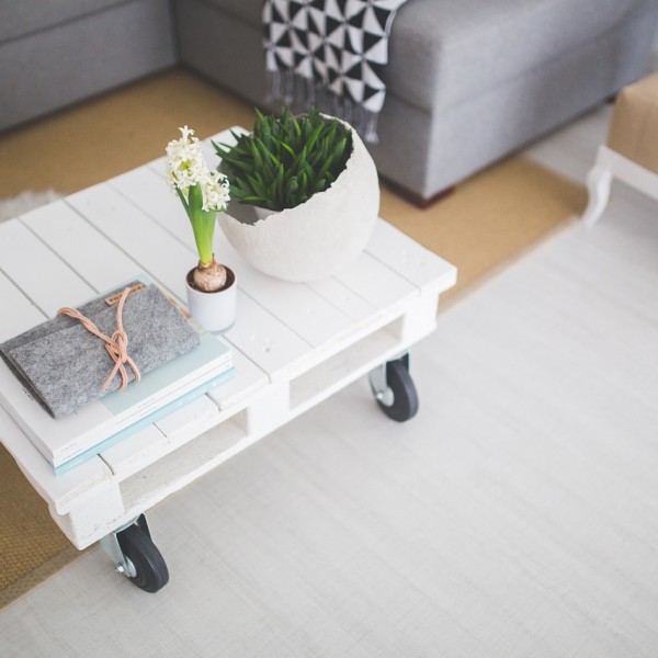White coffee table in a Scandinavian style interior living room
